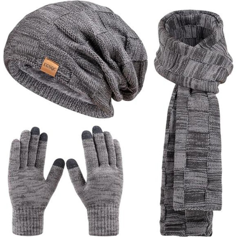 New Beanie Hat Scarf Touchscreen Gloves Set for Men and Women, Fleece Lined Warm